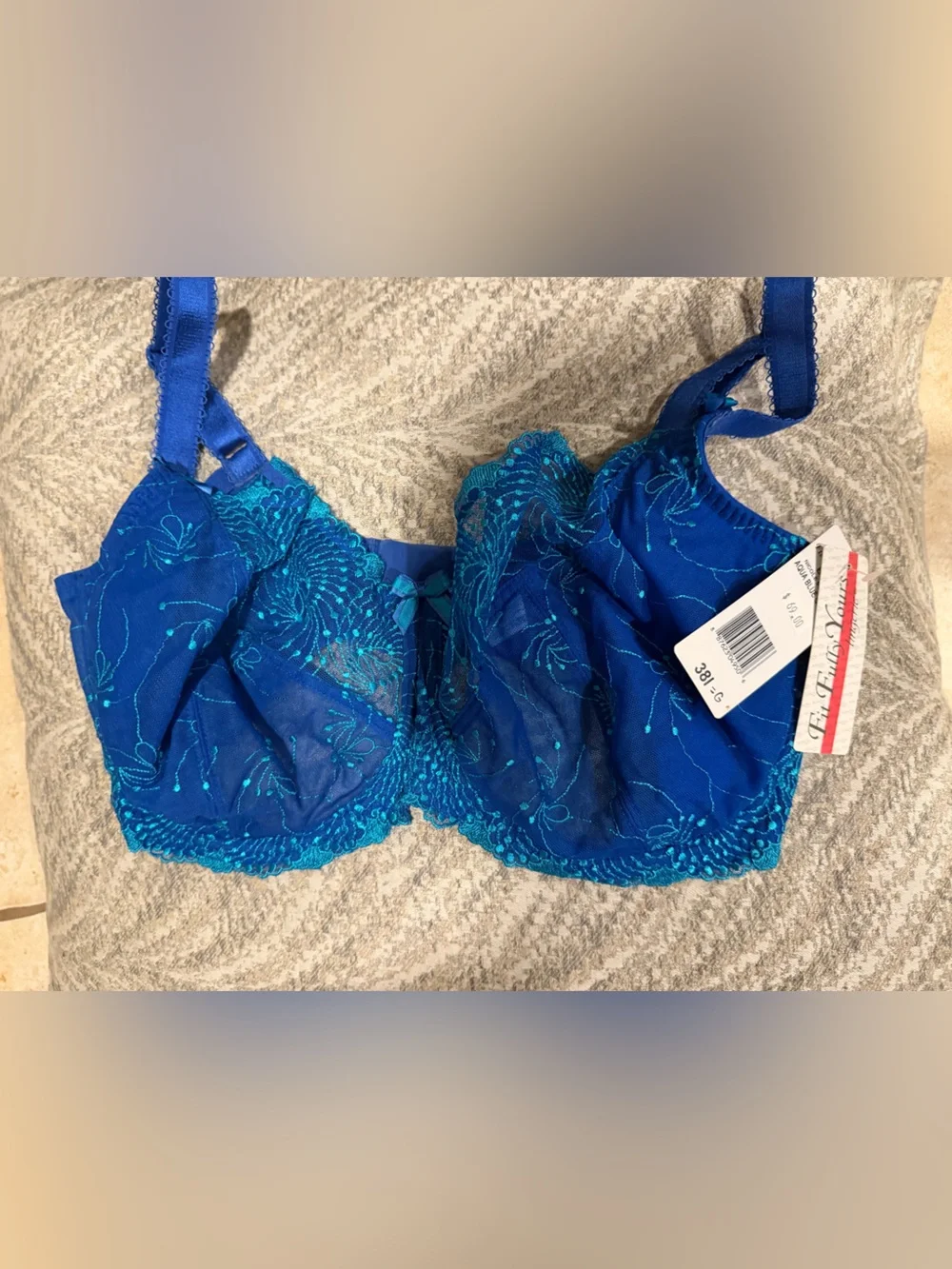 Blue and Aqua Embroidered Women’s bra and pants Set - XL